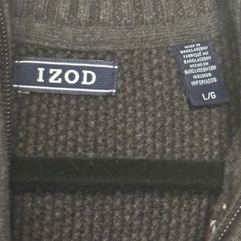 IZOD Quarter-Zip Sweater Charcoal Gray Fair Isle Nordic Geometric Mens Large L